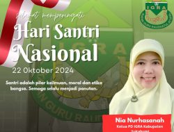 Ketua PD IGRA Kabupaten Sukabumi Nia Nurhasanah Mengucapkan Selamat Hari Santri Nasional