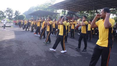 Polres Banjar dan Bhayangkari Gelar Olahraga Bersama untuk Tingkatkan Kebugaran dan Solidaritas